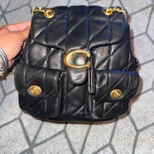 Coach Quilted Black Backpack with Gold Accents